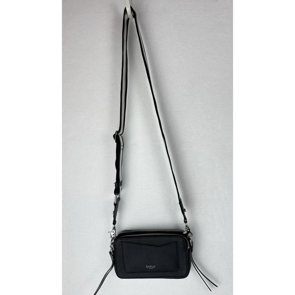 Botkier NY Camera Crossbody Black Leather Suede Bag Purse White Black Gray Strap